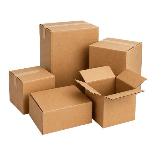 Collection of corrugated packaging boxes