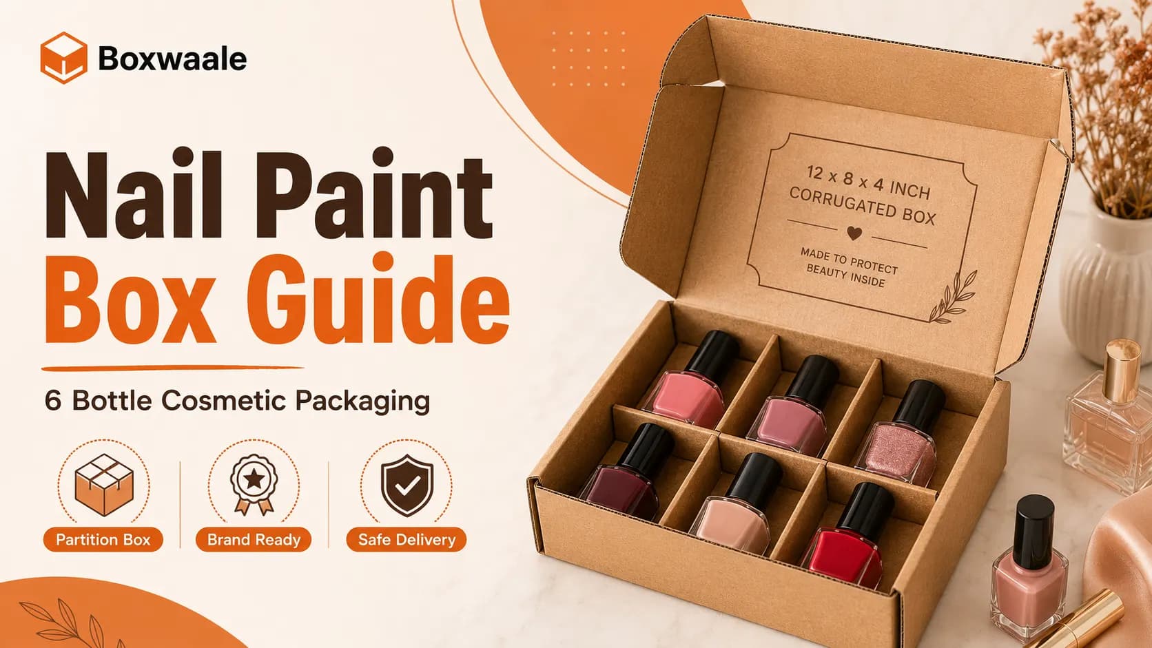 12x8x4 Inch Brown Corrugated 6 Bottle Nail Paint Packaging Box 12x8x4 Inch Brown Corrugated 6 Bottle Nail Paint Packaging Box by Boxwaale