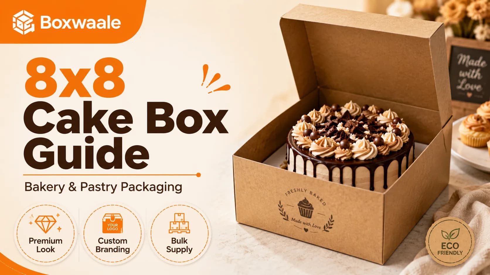 8x8 Inch Brown Kraft Cake Box for Bakery & Pastry Packaging 8x8 Inch Brown Kraft Cake Box for Bakery & Pastry Packaging by Boxwaale