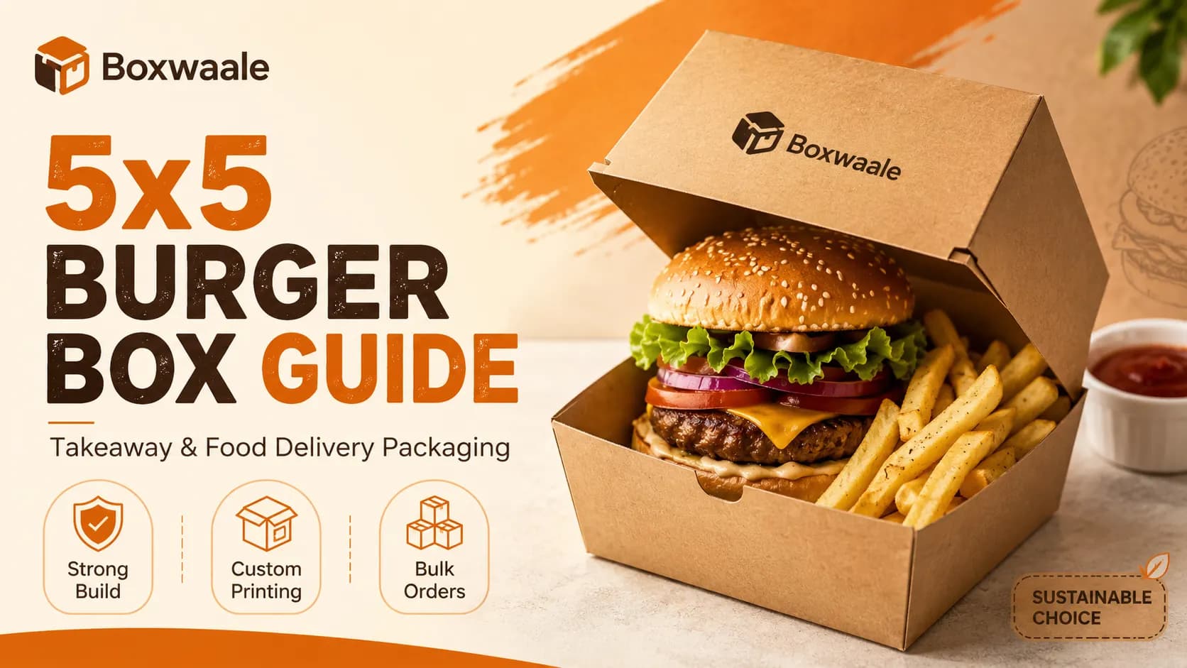 5x5 Inch Brown Kraft Burger Box for Takeaway & Food Delivery 5x5 Inch Brown Kraft Burger Box for Takeaway & Food Delivery by Boxwaale