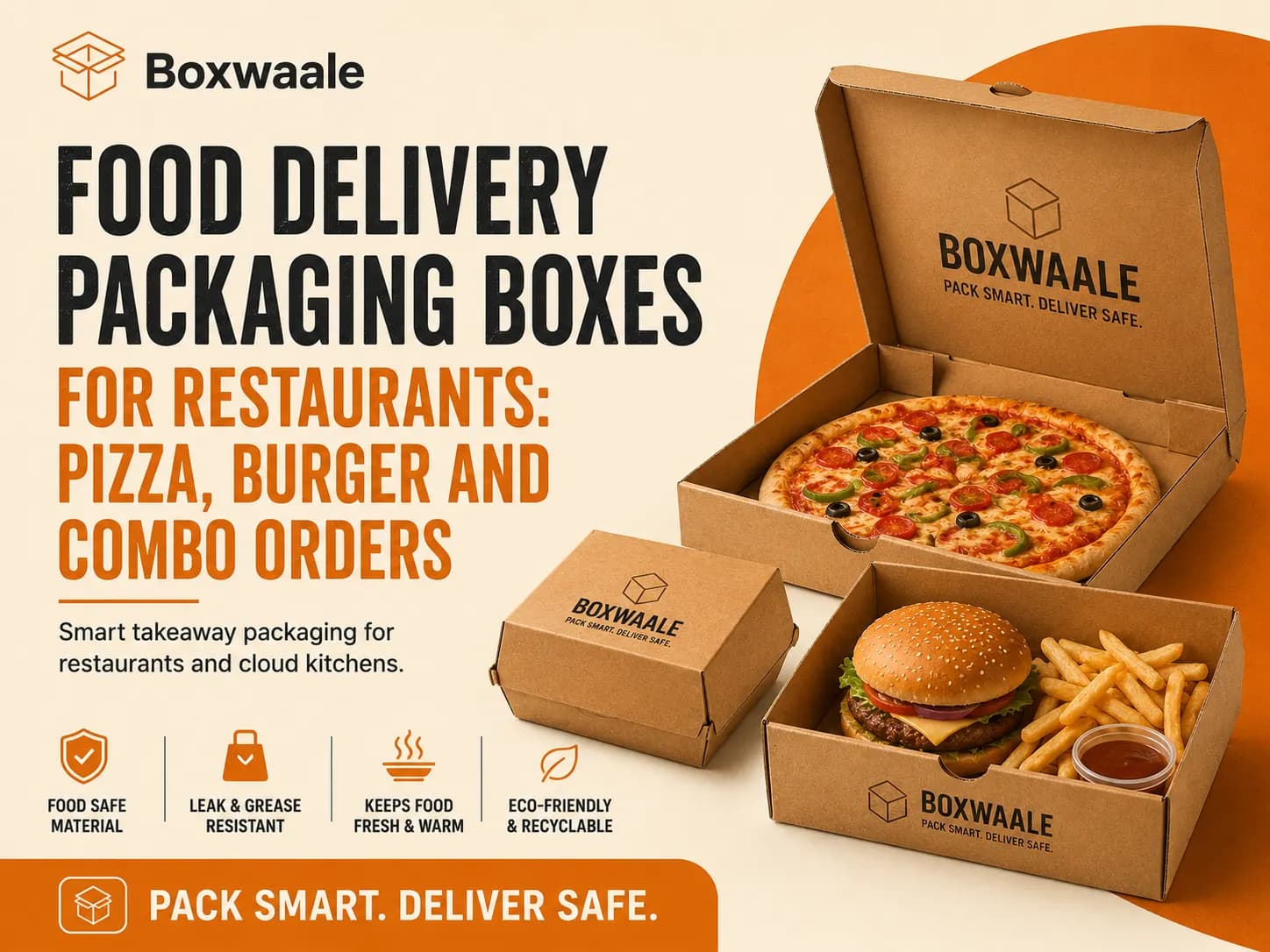 Food Delivery Packaging Boxes for Restaurants: Pizza, Burger and Combo Orders Food Delivery Packaging Boxes for Restaurants: Pizza, Burger and Combo Orders by Boxwaale