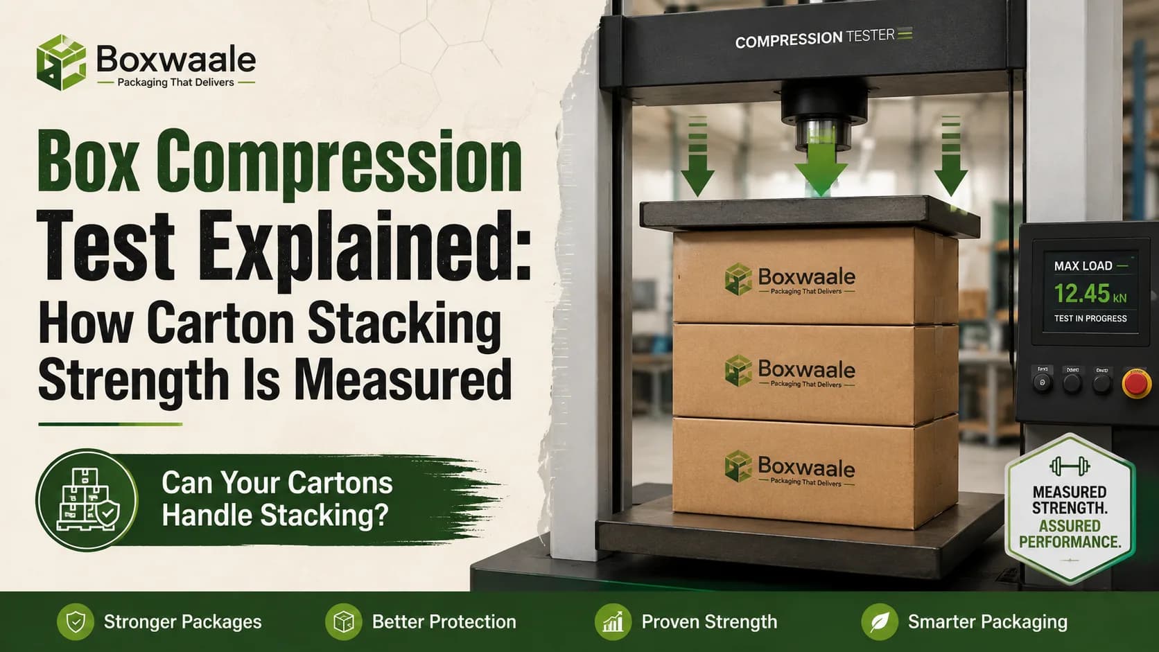 Box Compression Test Explained: How Carton Stacking Strength Is Measured Box Compression Test Explained: How Carton Stacking Strength Is Measured by Boxwaale