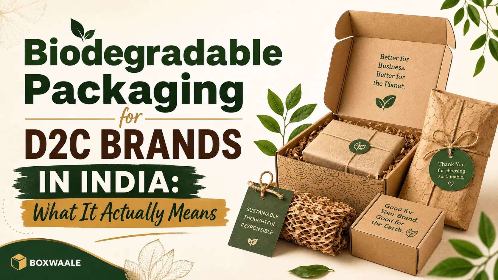 Biodegradable Packaging for D2C Brands in India: What It Actually Means Biodegradable Packaging for D2C Brands in India: What It Actually Means by Boxwaale