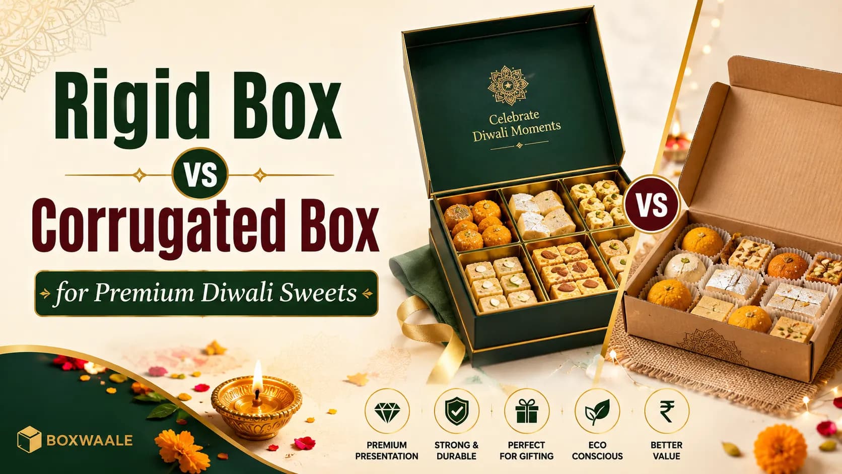Rigid Box vs Corrugated Box for Premium Diwali Sweets Rigid Box vs Corrugated Box for Premium Diwali Sweets by Boxwaale